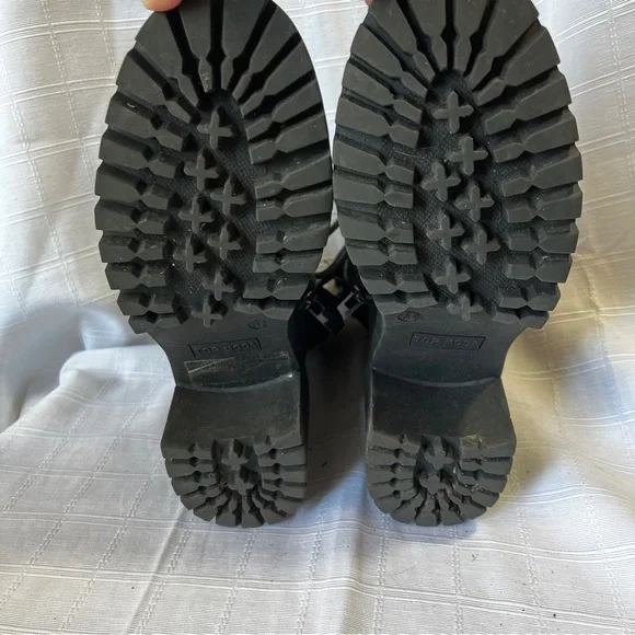 Top Moda Black Combat Style Chunky Heel Lace-Up Ankle Boots Faux Fur Women's 6.5 - Picture 9 of 11